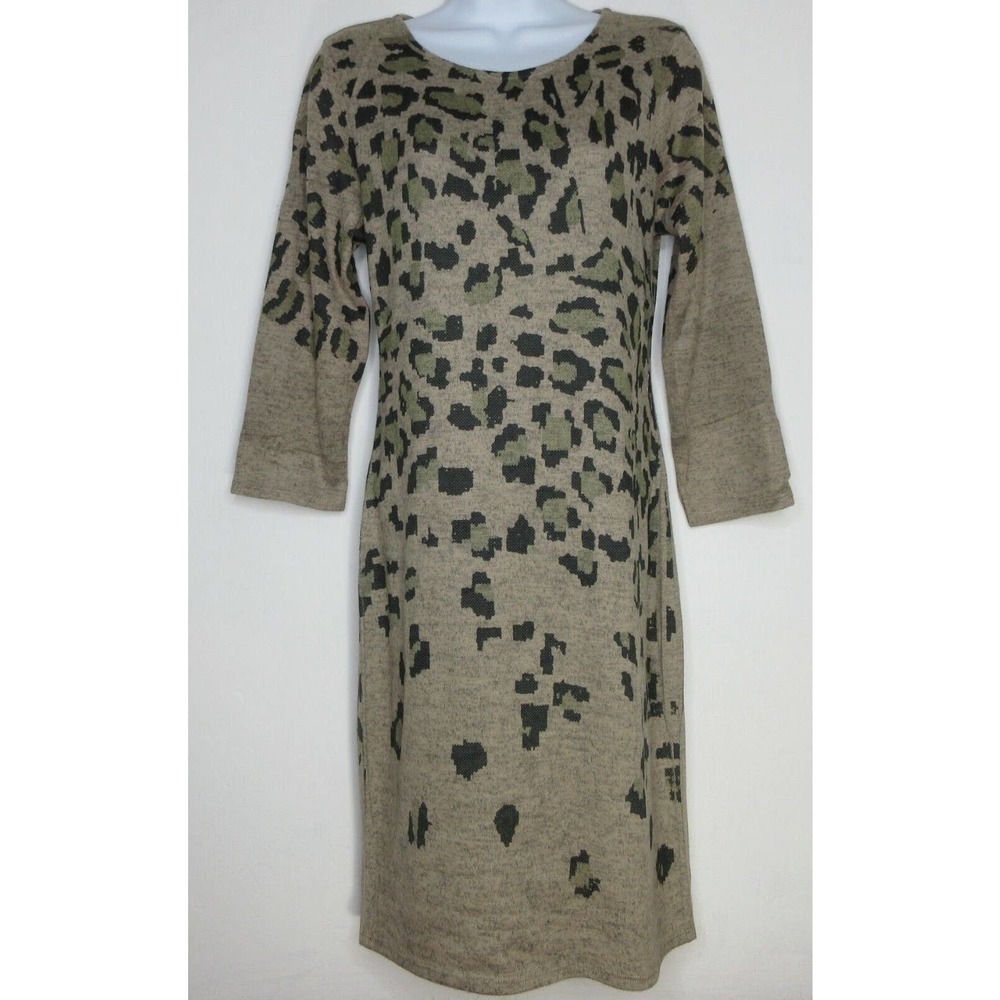 Ginger G Womens M Fitted Body Sweater Dress Digital Camo Animal Print Black Tan